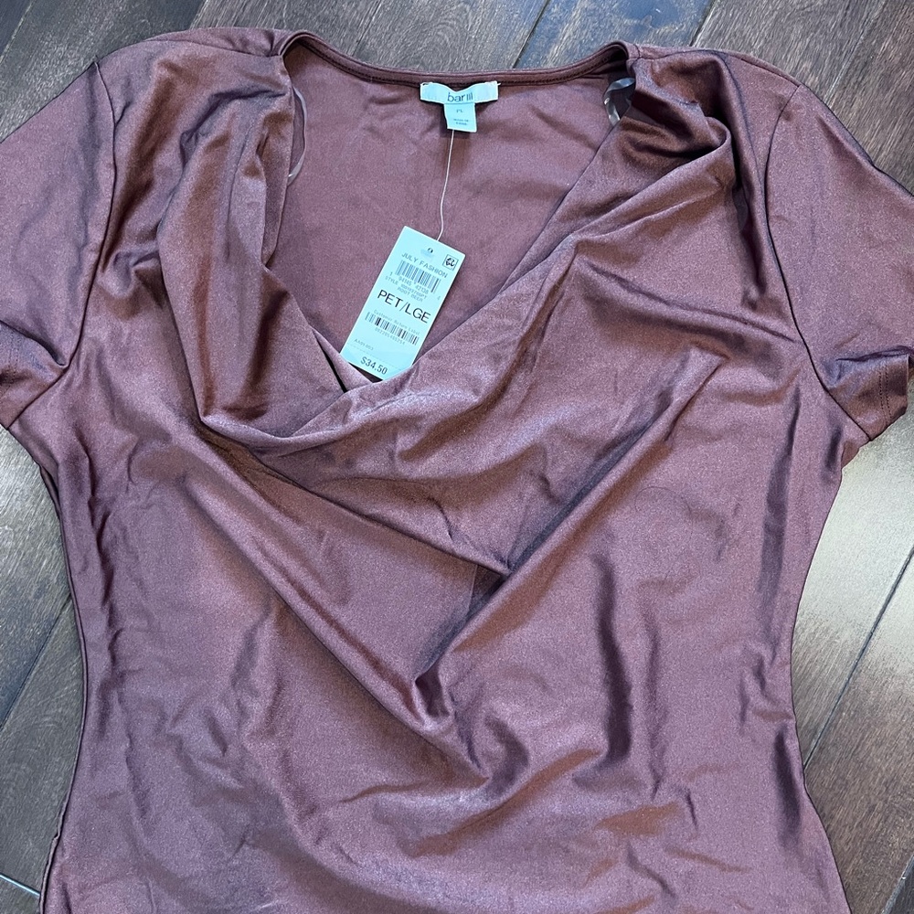 NWT Bar III shimmer brown cowl neck shirt
